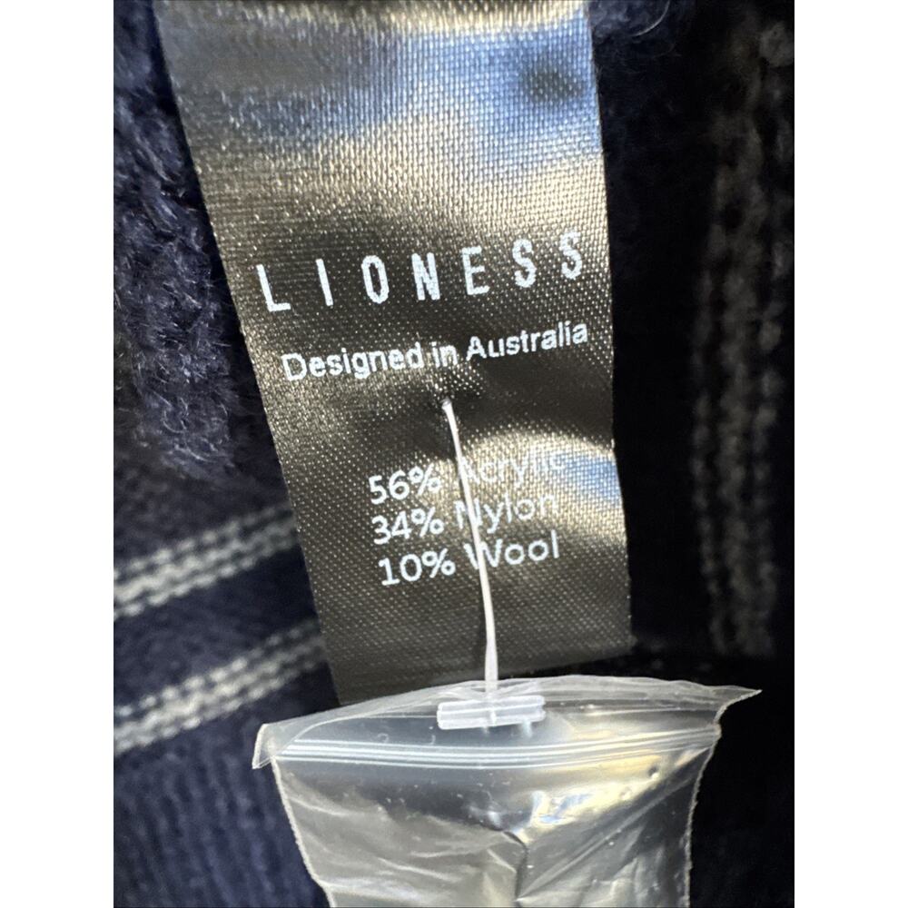 Lioness Rising Sun Jersey Stripe Polo Sweater Navy Gray Women’s S-M NWT - Picture 7 of 9